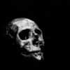 a black and white photo of a human skull